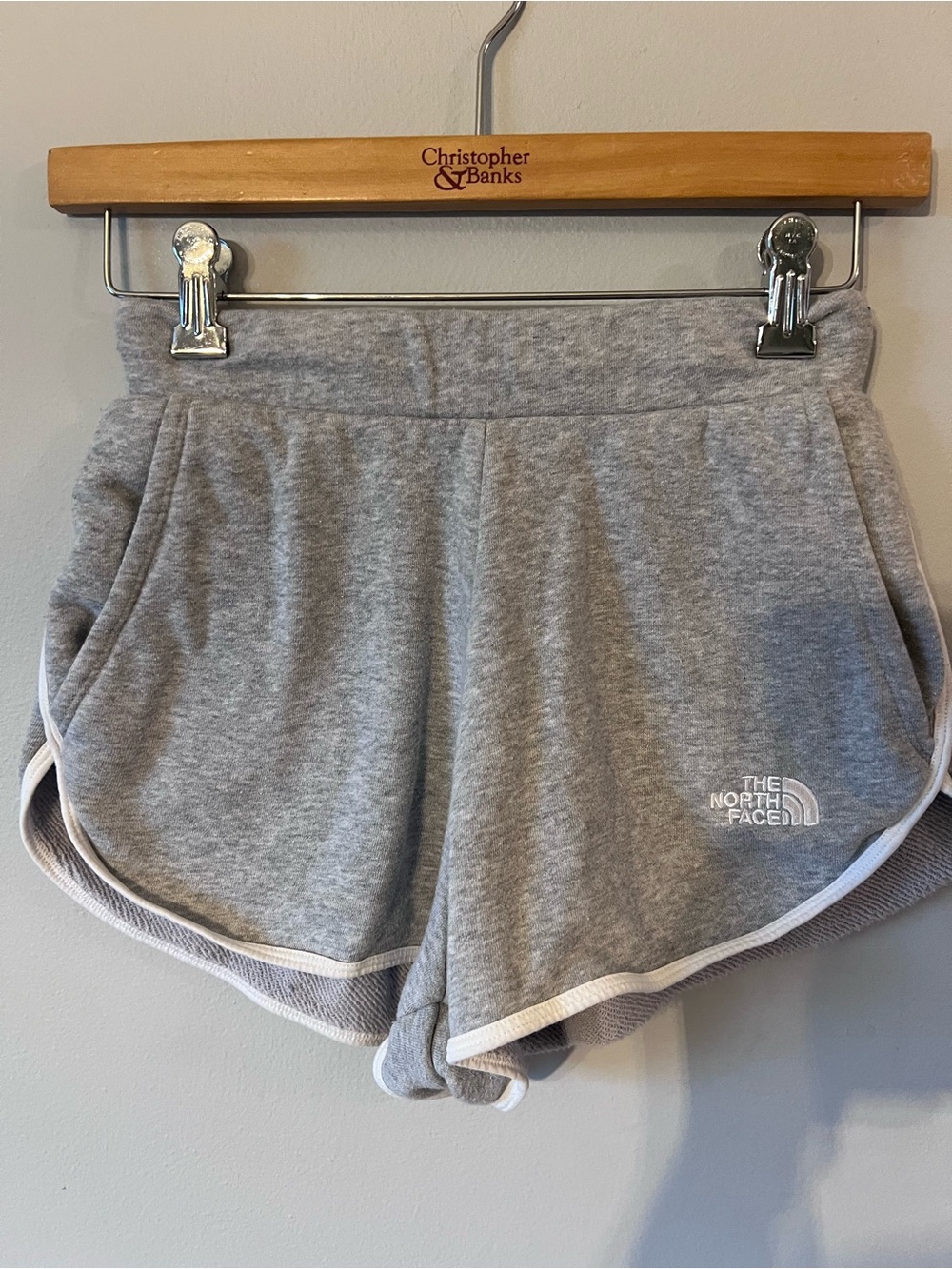 The North Face Women’s Heather Gray Logo Athletic Shorts with White Trim